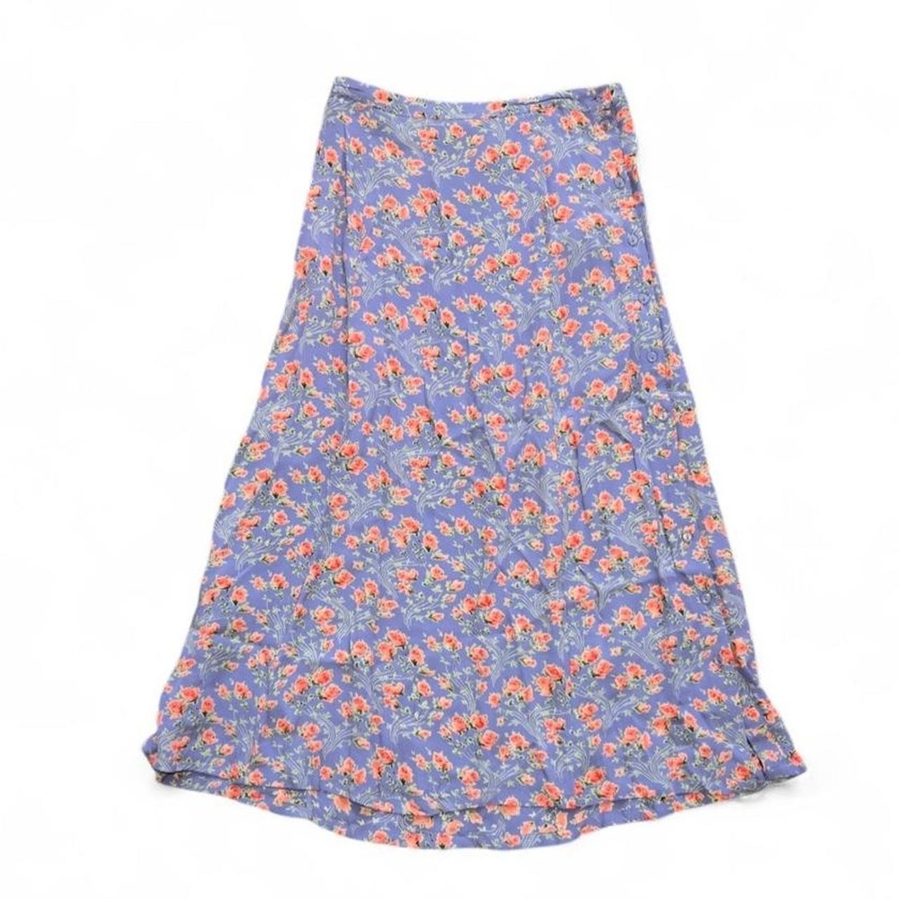 Vintage April Cornell Blue Floral Maxi Skirt Size Large Whimsical Cottage Boho